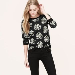 Ann Taylor Loft Black and White Rose Sweater